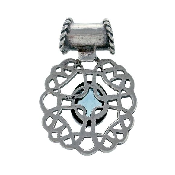 Vintage Sterling Silver 925 Celtic Twist Knot Blue Crystal Slide Pendant - Picture 2 of 6